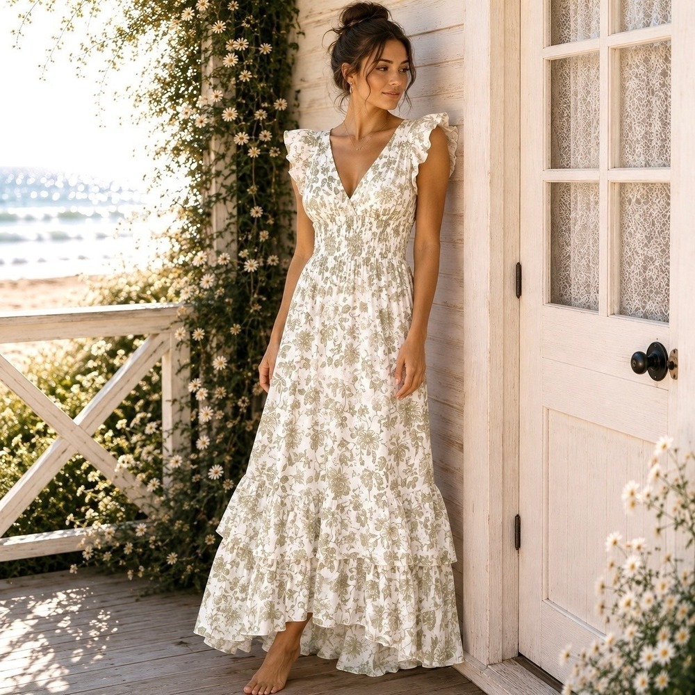 Anthropologie J Gee Sz Large Maxi Dress Cottagecore Feminine Boho Chic Romantic